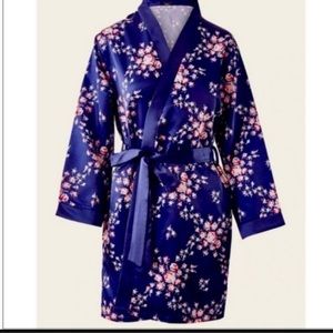 Morgan Lane Allie Navy Floral Satin Kimono Robe L/XL